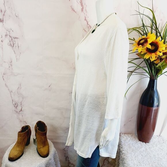 J. Jill linen cotton blend white pearl button cardigan sweater - Picture 4 of 7